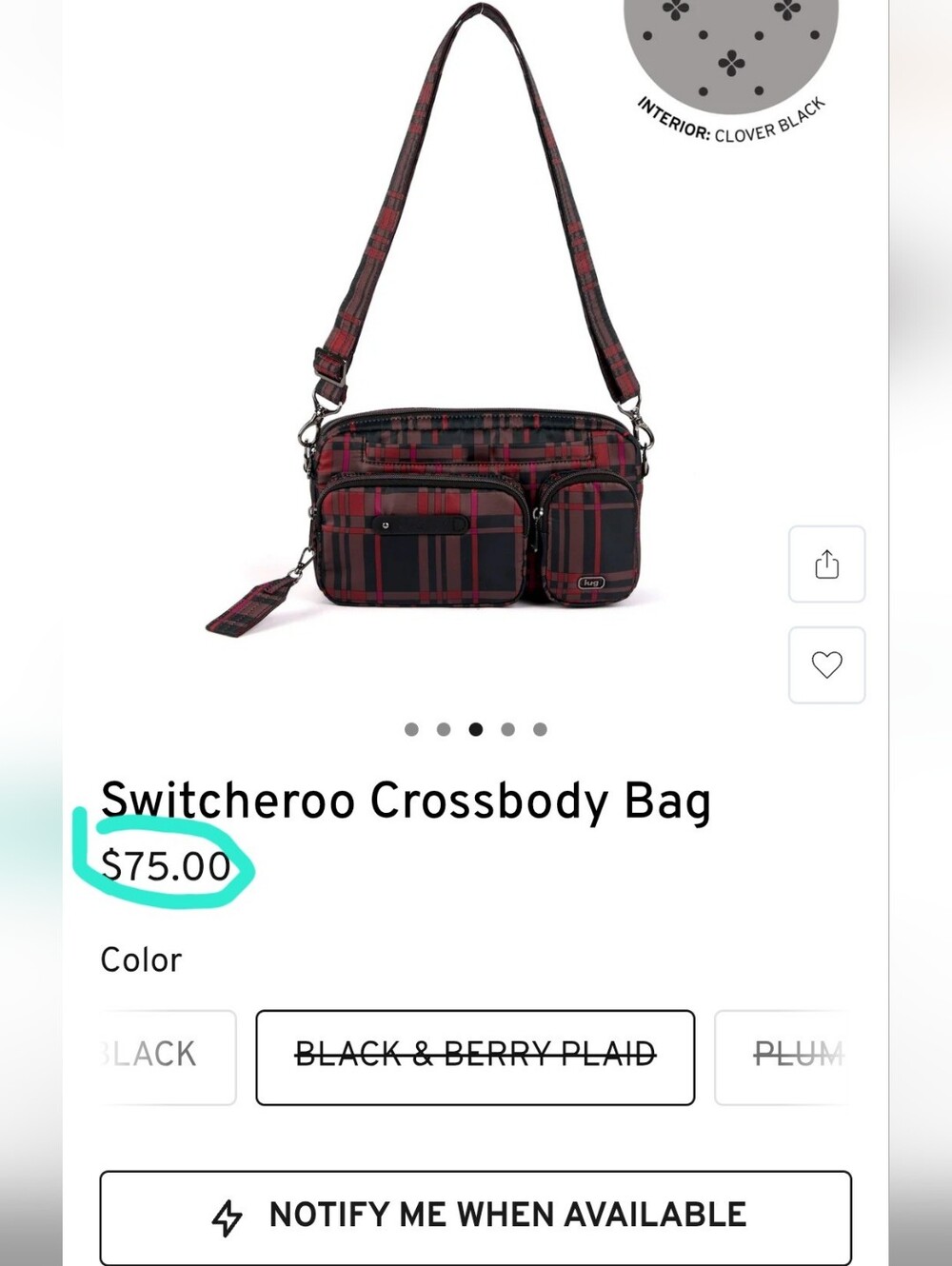 $75 Retail NWT Lug Belt Bag, Sling, & Crossbody Bag In Berry Plaid (HTF!) - Picture 8 of 14